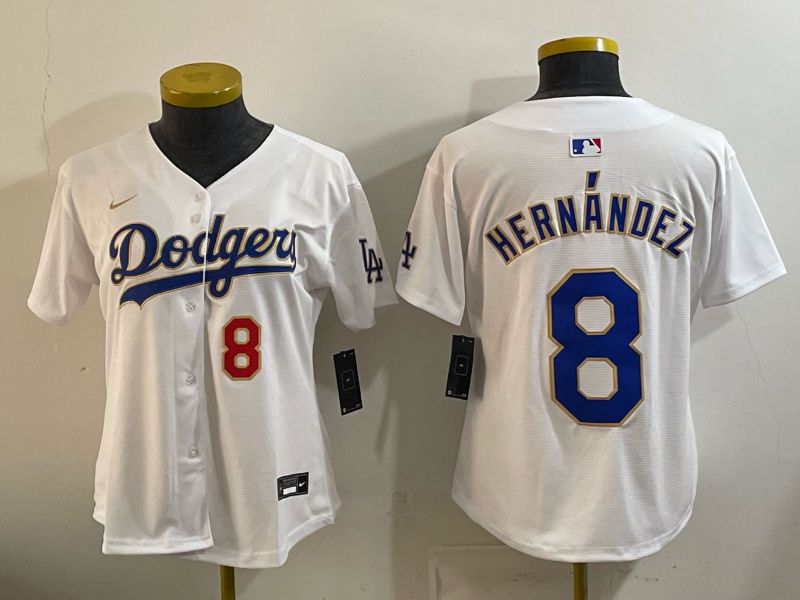 Women 2026 Los Angeles Dodgers #8 Hernandez White Gold Game Nike MLB Jersey style 01